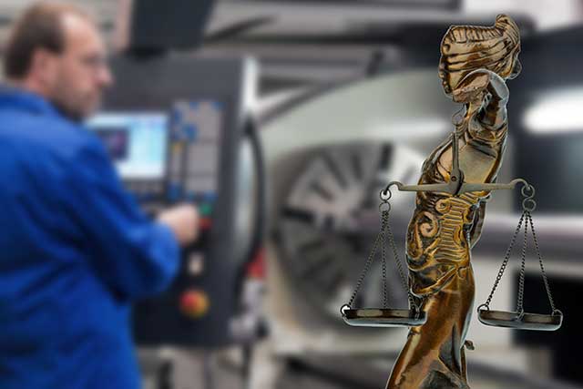Symbolbild für Arbeitsrecht: Justizia und Arbeiter